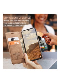 CaseMe Phone Case Compatible with Xiaomi 14 with Card Holder High-end Retro Leather Shockproof Protective Wallet Case  - Image 5