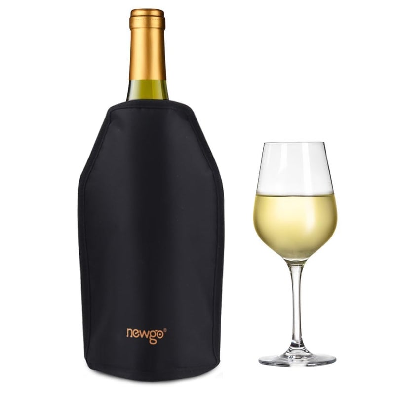 NEWGO Wine Cooler Sleeve Reusable Wine Bottle Cooler Flexible Wine Ice Pack Sleeve Keep Wine Cool and Refreshing for Standard Size Bottles for Red Wine, White Wine & Champagne - Black - Image 1