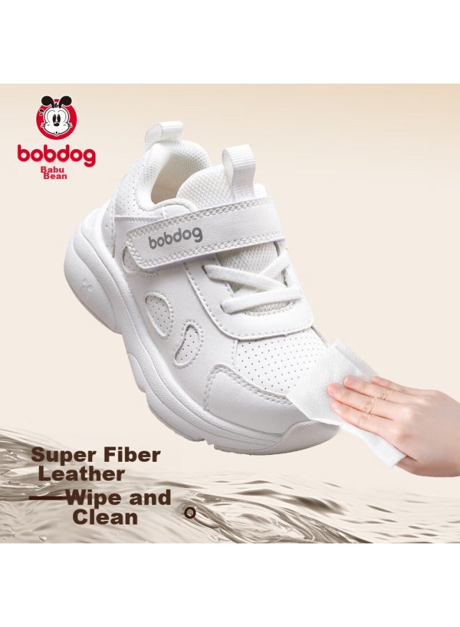 Babu Bean Babudou Toddler Shoes For Boys And Girls, Autumn Style White Sneakers, Sports Shoes With Mesh Upper, Versatile School Shoes, Xueyuanbai Color, Size 28 - Image 1