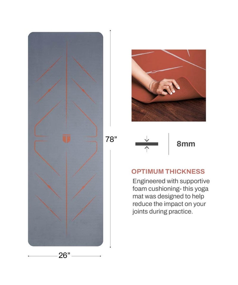 TEGO Core Yoga Mat (Grey Brick) | 8mm Ultra-Cushioned TPE Mat with Posture Reference Lines | Antimicrobial, Non-Slip, Lightweight & Portable with Carry Bag | Beginner-friendly Yoga Mat | 72/78 x 26” | Joint-Friendly Mat - Image 3