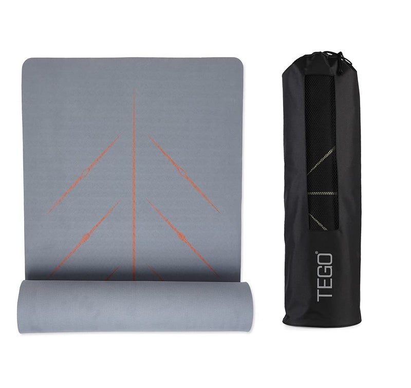 TEGO Core Yoga Mat (Grey Brick) | 8mm Ultra-Cushioned TPE Mat with Posture Reference Lines | Antimicrobial, Non-Slip, Lightweight & Portable with Carry Bag | Beginner-friendly Yoga Mat | 72/78 x 26” | Joint-Friendly Mat - Image 1