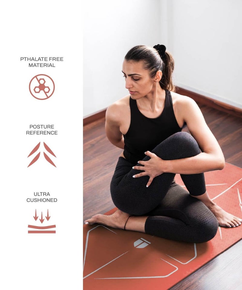 TEGO Core Yoga Mat (Grey Brick) | 8mm Ultra-Cushioned TPE Mat with Posture Reference Lines | Antimicrobial, Non-Slip, Lightweight & Portable with Carry Bag | Beginner-friendly Yoga Mat | 72/78 x 26” | Joint-Friendly Mat - Image 2