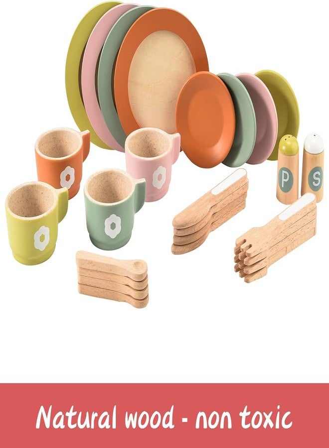 Giant bean 27PCS Wooden Toy Plates and Dishes for Kitchen Set, Wooden Play Kitchen Accessories for Girls and Boys, Montessori Toys, Christmas Birthday Gift for Kids - Image 2