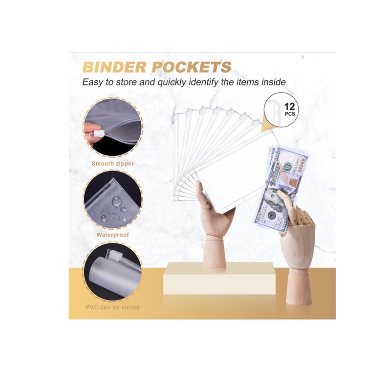 Zikra Budget Binder, Budget Binder with Zipper Envelopes, Cash Envelopes for Budgeting and Saving Money, Money Organizer for Cash, 14Pcs Budget Planner with Cash Envelopes Grey - Image 4