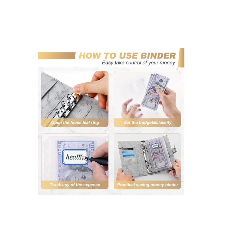 Zikra Budget Binder, Budget Binder with Zipper Envelopes, Cash Envelopes for Budgeting and Saving Money, Money Organizer for Cash, 14Pcs Budget Planner with Cash Envelopes Grey - Image 5