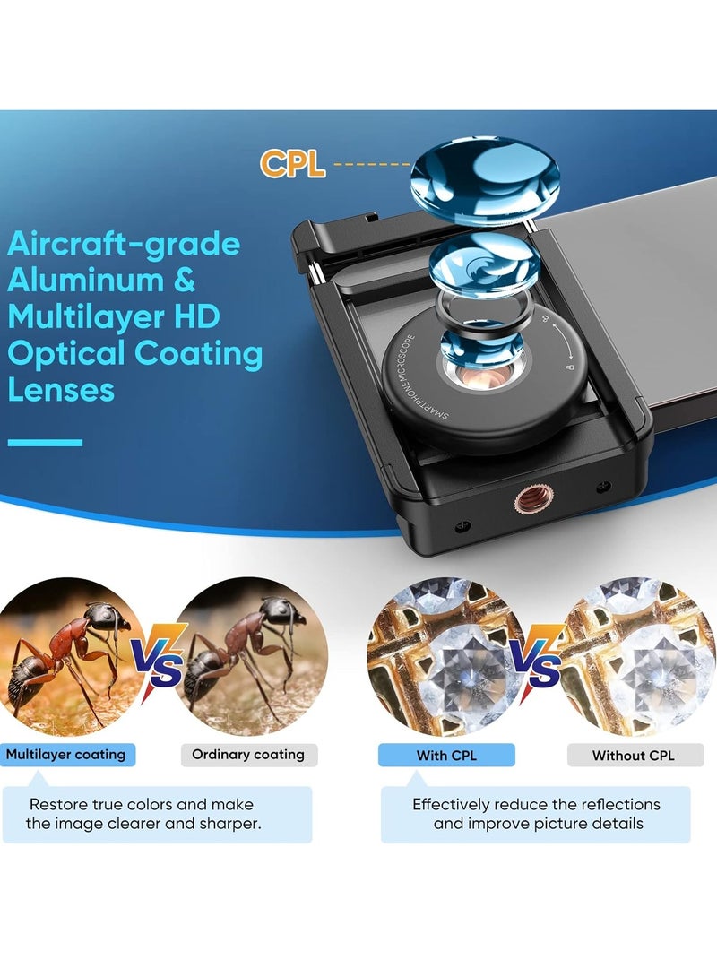 SYOSI Phone Macro Lens, 100X Microscope for AndroidiPhone Micro Camera with LED Light CPL Handheld Pocket, Compatible with Smartphone Accessories Macro Focus Glass for Gift. - Image 2