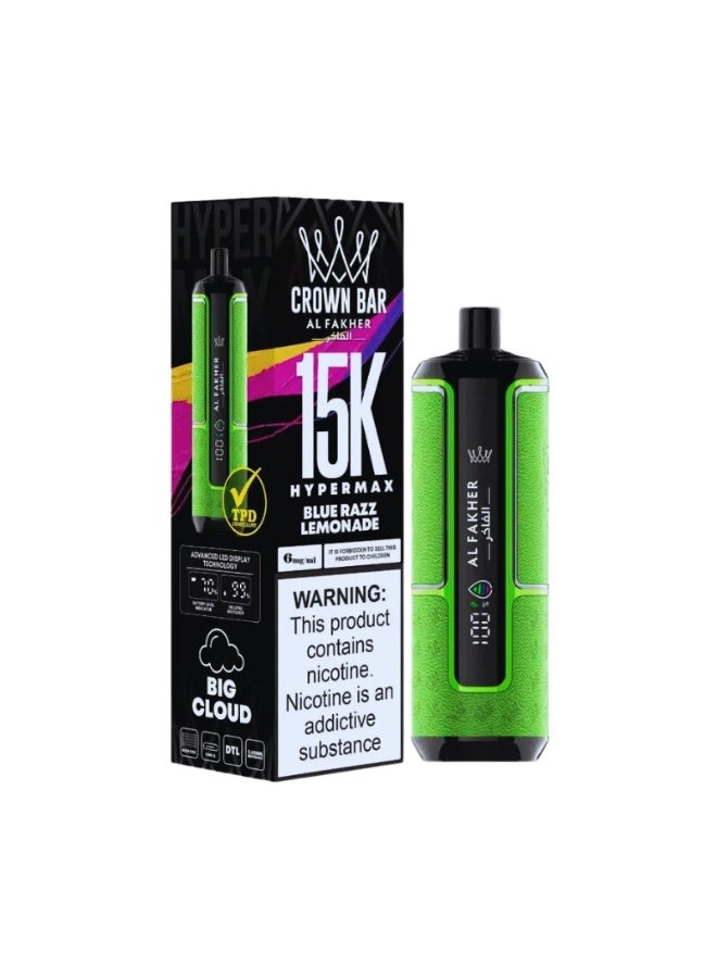 AL FAKHER CROWN BAR HYPERMAX BIG CLOUD VAPE 15000 PUFFS 6MG - BLUE RAZZ LEMONADE Disposable Vape - Image 3