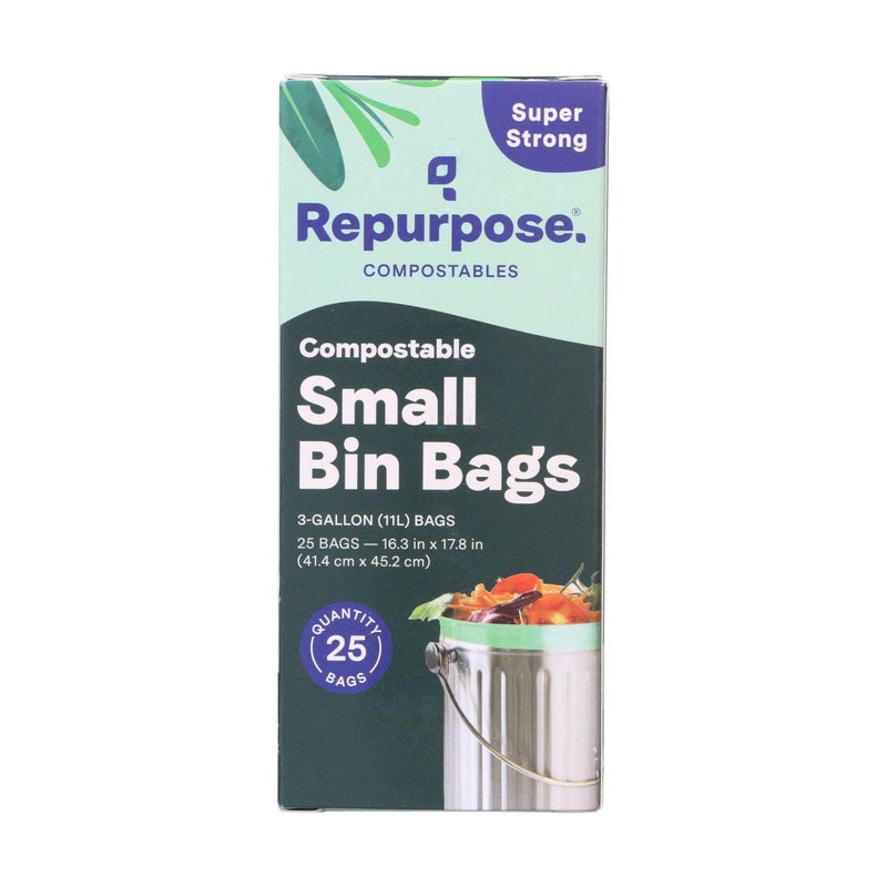 Repurpose Compostables Repurpose 3 Gallon, 11 Liter Super Strong, Small Compostable Trash Bags, Biodegradable Products Institute (BPI) Certified, 25 Count - Image 1