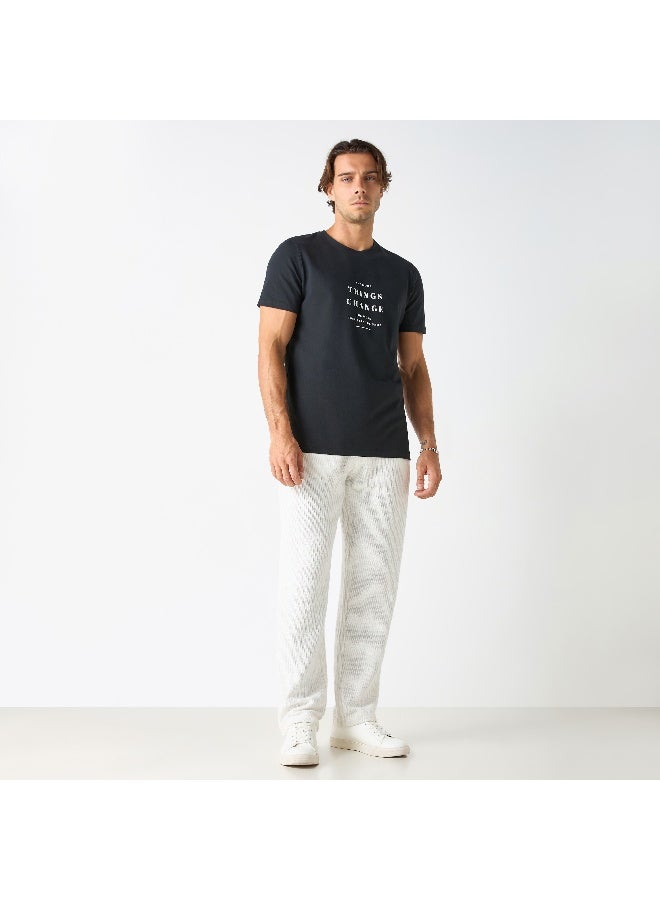 Iconic Typographic Print Crew Neck T-shirt with Short Sleeves