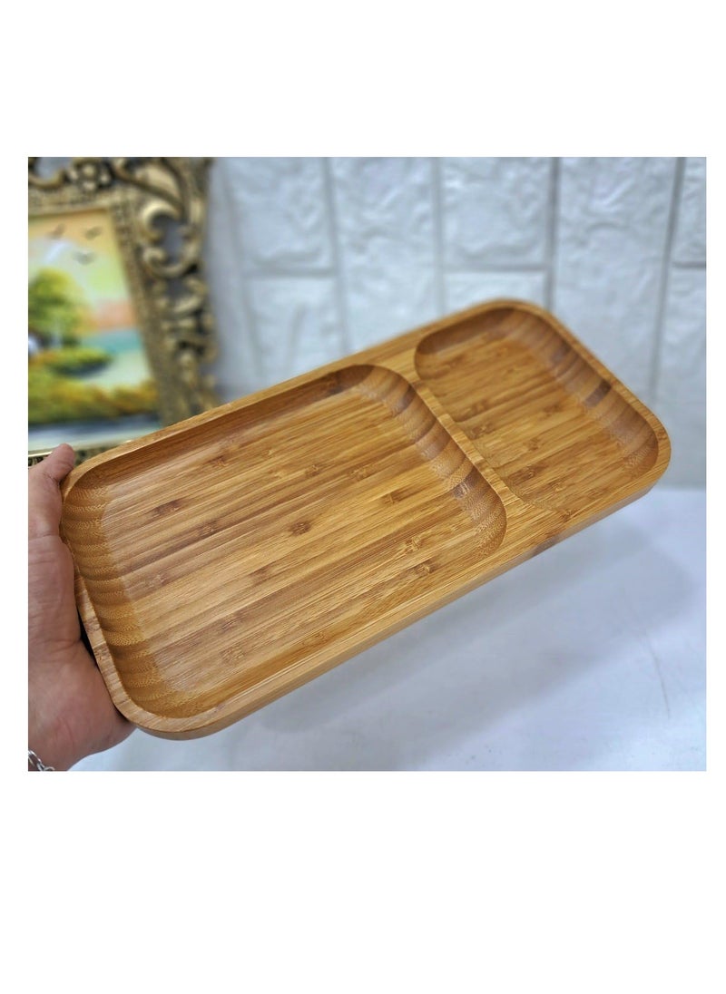 Generic - Bamboo wood serving tray, waterproof, elegance and practicality in serving food, divided into 2 compartments, size 30*15 cm, Mk - Image 1