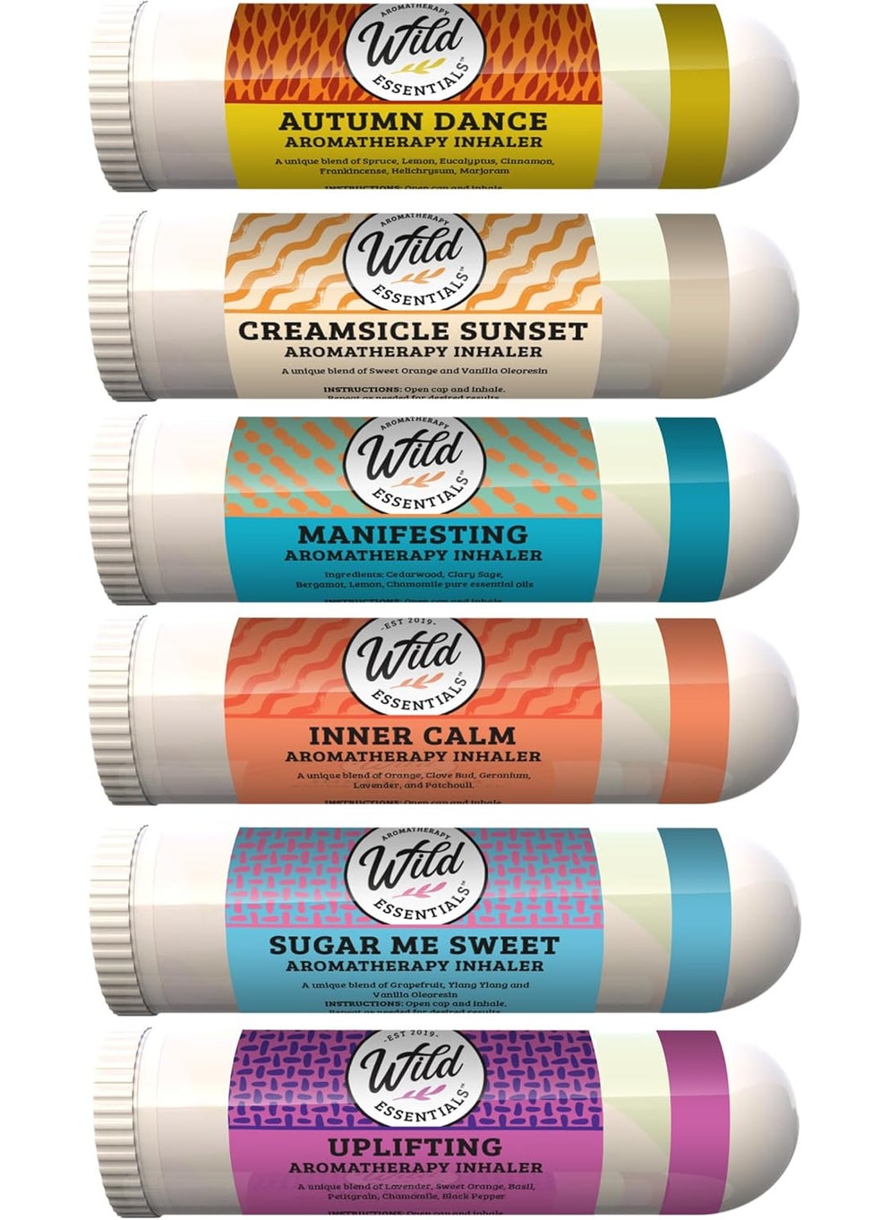 mEssentials Wild Essentials Cheerful 6 Aromatherapy Nasal Inhaler Multi Pack Made with 100% Natural, Therapeutic Grade Essential Oils to Keep You Happy and uplifted 