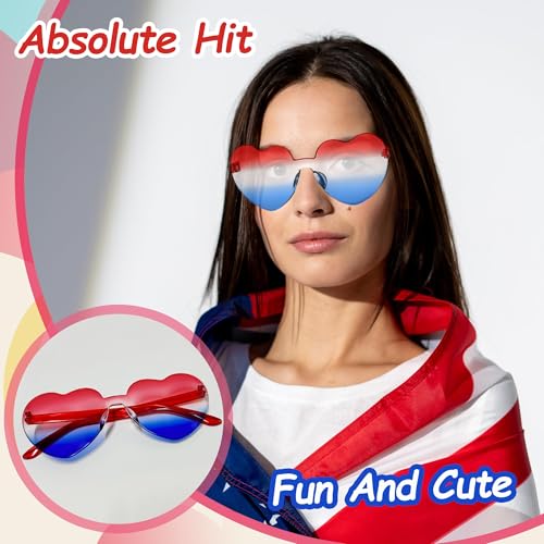ILHSTY 2 Pair Heart Sunglasses for Women Men, Patriotic Rimless heart Shaped Sunglasses USA Red White Blue Accessories for Memorial Day 4th of July Beach Pool Birthday Party Favor (Red White Blue-Heart) - Image 5