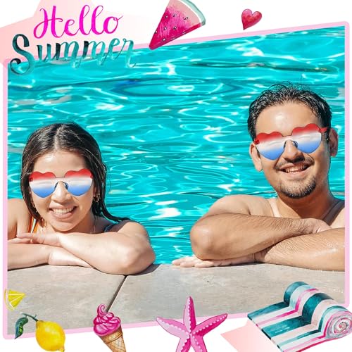 ILHSTY 2 Pair Heart Sunglasses for Women Men, Patriotic Rimless heart Shaped Sunglasses USA Red White Blue Accessories for Memorial Day 4th of July Beach Pool Birthday Party Favor (Red White Blue-Heart) - Image 2
