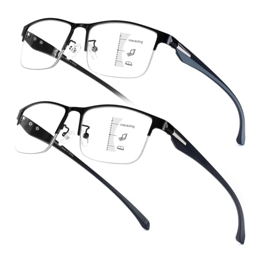 SKYOAK 2 Pack Mens Premium Progressive Multifocus Reading Glasses, TR90 Temples Blue Light Blocking Anti UV/Eye Strain Computer Readers No-Line Half Frame Multifocal Eyeglasses, 1.5x - Image 1