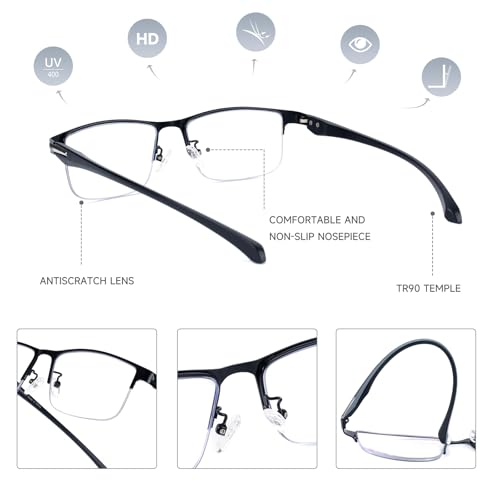 SKYOAK 2 Pack Mens Premium Progressive Multifocus Reading Glasses, TR90 Temples Blue Light Blocking Anti UV/Eye Strain Computer Readers No-Line Half Frame Multifocal Eyeglasses, 1.5x - Image 4