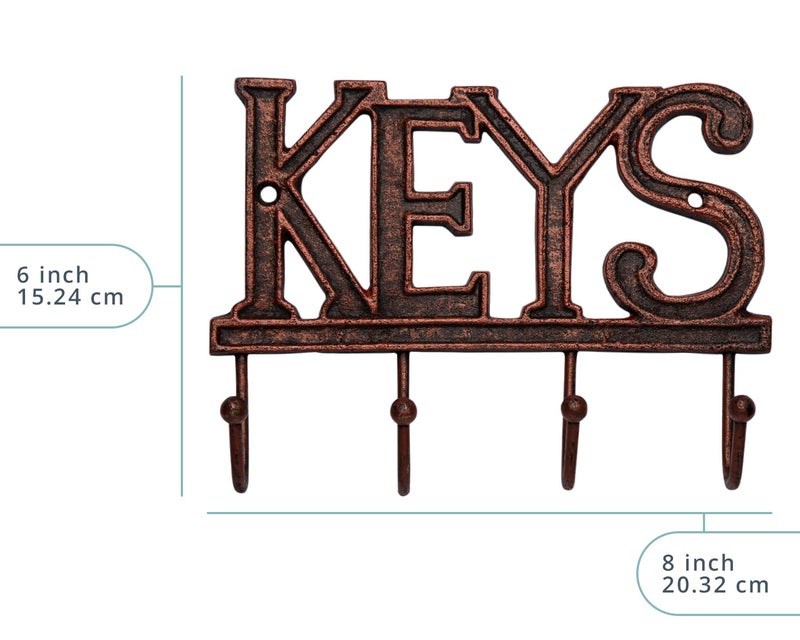 Comfify Key Holder for Wall - Decorative Farmhouse Rustic Wall Mount Key Organizer with 4 Hooks - Vintage Cast Iron Key Rack with Screws and Anchors – 6x8 - Copper with Black - Image 3