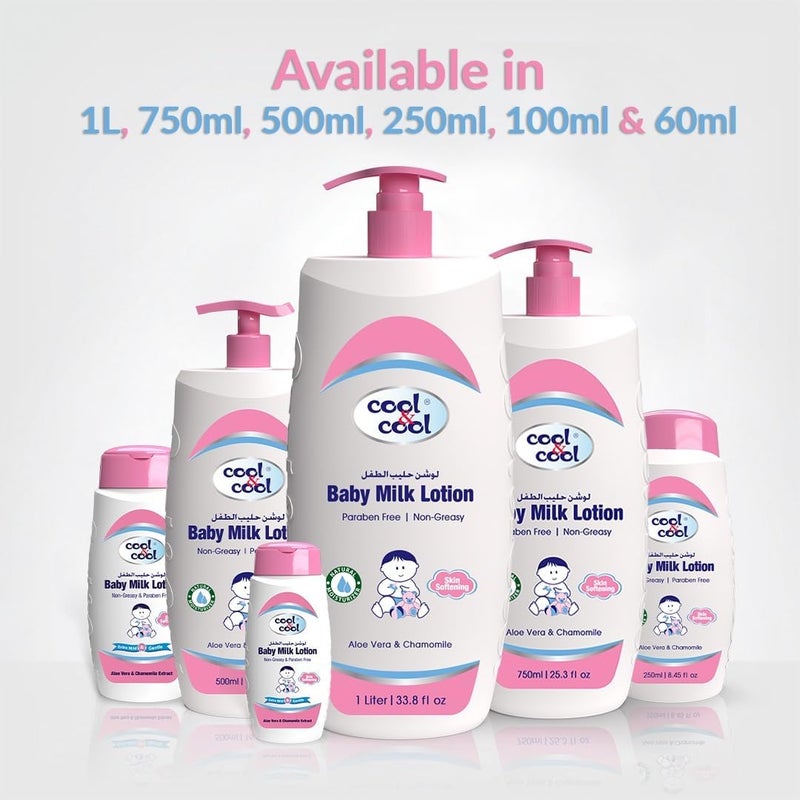 Cool & Cool Baby Milk Lotion Combo Pack - 1 Liter (500ml x 2) - Non-Greasy, Paraben-Free, Enriched with Vitamin E, Aloe Vera & Chamomile Extract - Image 4