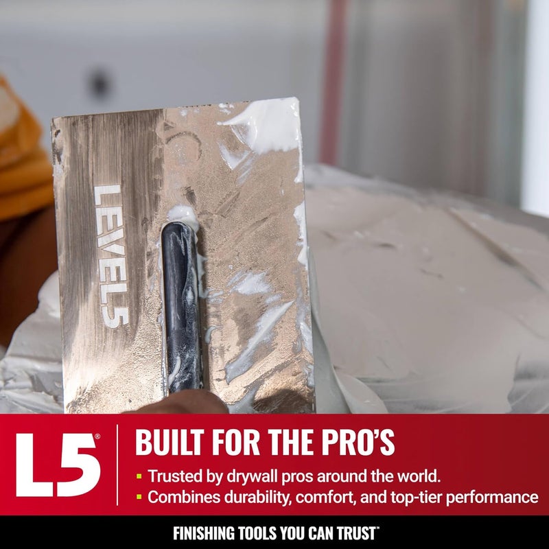 Level-5 18" x 4.75" 0.7 MM Flat Drywall Trowel | Triple-Hardened Stainless Steel, High-Impact Handle | Sheetrock Gyprock Wall-Board Plasterboard | 4-964 - Image 5