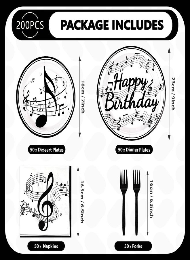 Grencian 200Pcs Music Birthday Party Supplies Music Notes Plates Napkins Disposable music birthday Tableware Set Music Theme Party Decorations for Baby Shower Concert Karaoke Music Birthday Party Decor Serve50 - Image 2