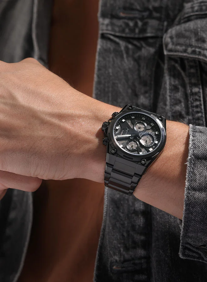 POLICE Men's Men's Airflow Men's 43mm Multifunction Watch with Black Plate & 316L Stainless Steel Bracelet