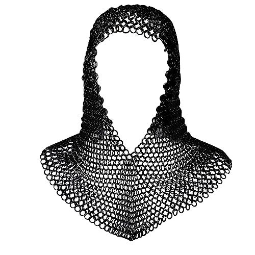 Mythrojan Chainmail Coif Medieval Knight Renaissance Armor Chain Mail Hood Viking LARP 16 Gauge Viking Knight Warrior Armour Costume Replica - Black, Large - Image 1