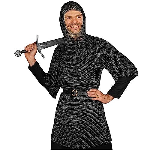 Mythrojan Chainmail Coif Medieval Knight Renaissance Armor Chain Mail Hood Viking LARP 16 Gauge Viking Knight Warrior Armour Costume Replica - Black, Large - Image 2