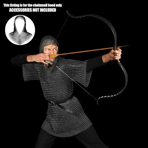 Mythrojan Chainmail Coif Medieval Knight Renaissance Armor Chain Mail Hood Viking LARP 16 Gauge Viking Knight Warrior Armour Costume Replica - Black, Large - Image 4