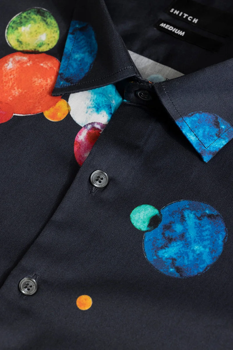 سنيتش Navy Abstract Long Sleeve Slim Fit Formal Shirt