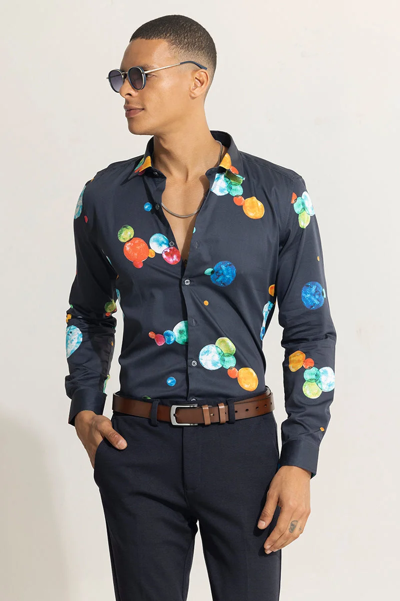 سنيتش Navy Abstract Long Sleeve Slim Fit Formal Shirt