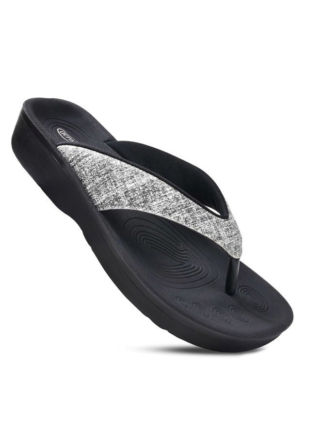AEROTHOTIC Women's Orthotic Comfort Thong Sandal And Flip Flops With Arch Support For Comfortable Walk 8 Mellow Black - Image 1