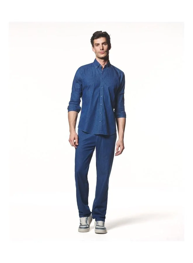 Soft-Textured Light Denim Pants.