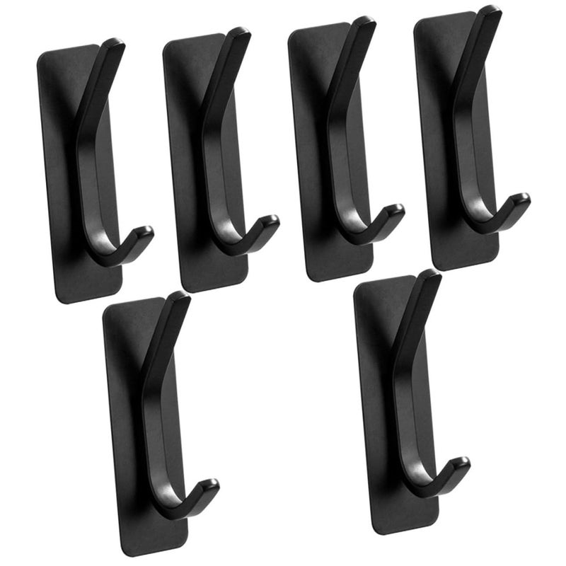 6 Pcs Adhesive Stainless Steel Hooks for Coats Hats Towels Strong Punch Wall Hangers Easy Installation Home Kitchen Black - Image 2