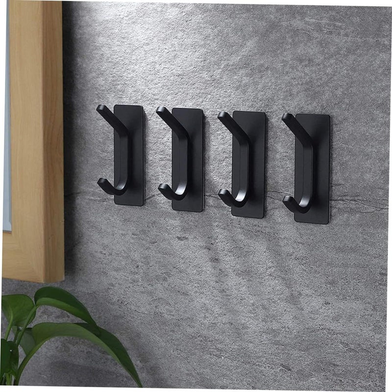 6 Pcs Adhesive Stainless Steel Hooks for Coats Hats Towels Strong Punch Wall Hangers Easy Installation Home Kitchen Black - Image 3