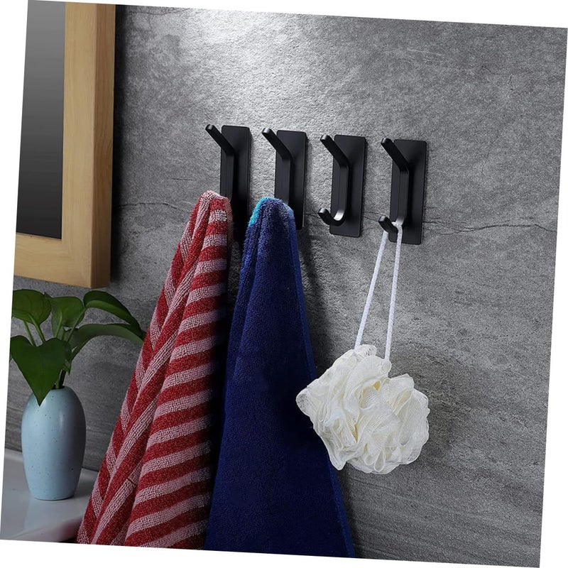 6 Pcs Adhesive Stainless Steel Hooks for Coats Hats Towels Strong Punch Wall Hangers Easy Installation Home Kitchen Black - Image 4