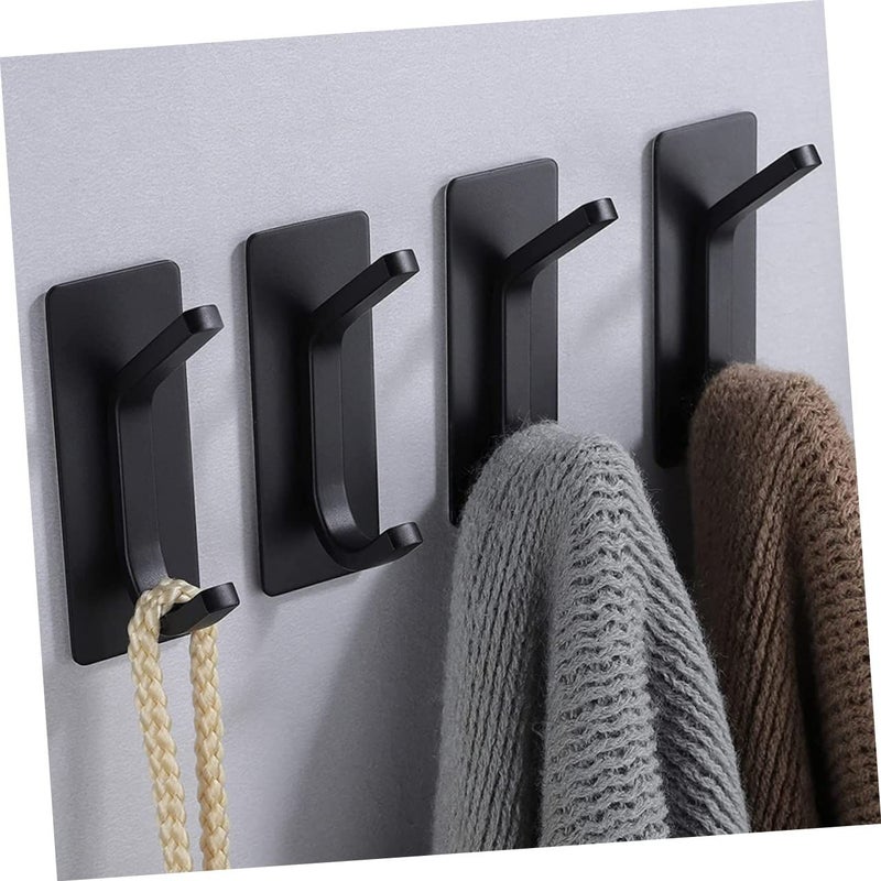 6 Pcs Adhesive Stainless Steel Hooks for Coats Hats Towels Strong Punch Wall Hangers Easy Installation Home Kitchen Black - Image 5