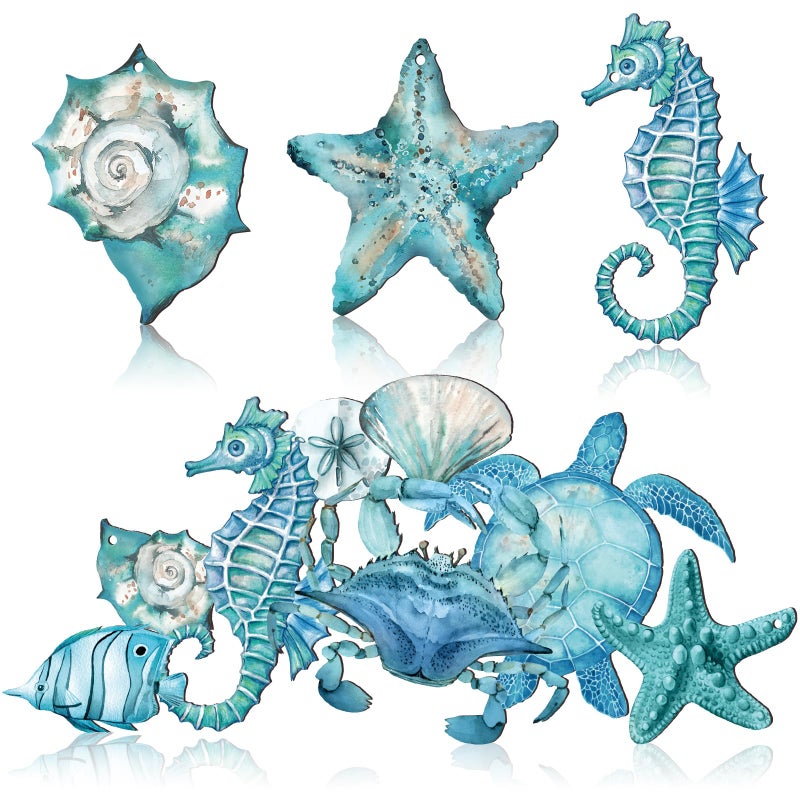 Blulu 4 Pcs Metal Beach Wall Decor Hanging Sea Life Decor Metal Fish Wall Art for Ocean Nautical Theme Living Room Bedroom DecorationsClassic Style - Image 2