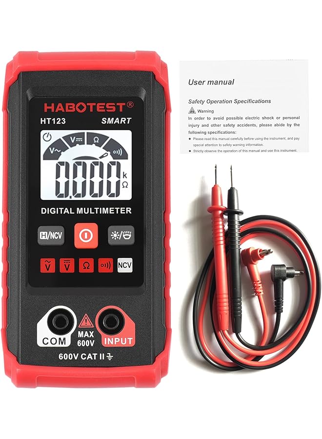 HABOTEST HABOTEST HT123 Digital Multimeter Auto Range Multi-meter 2,000 Counts True RMS Measuring AC/DC Voltage Resistance NCV Test with LCD Backlight Flashlight Data Hold - Image 1