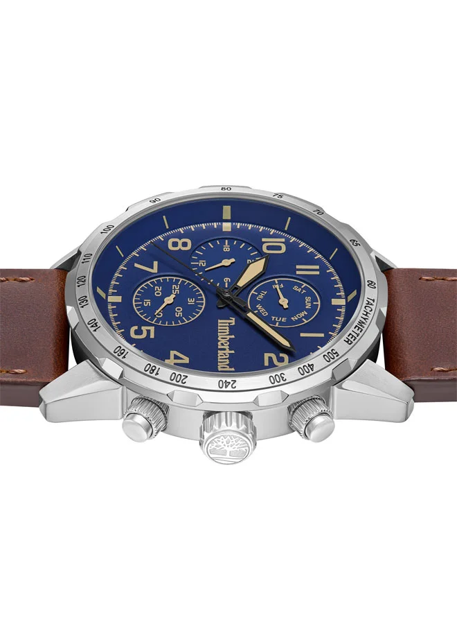 Timberland Men's Campton 44 mm Men's Multifunction Watch Blue  Dial  & Brown Leather Strap