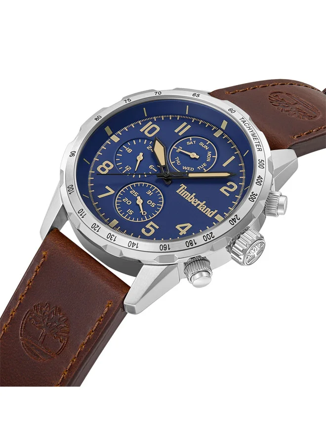 Timberland Campton 44 mm Men's Multifunction Watch Blue  Dial  & Brown Leather Strap
