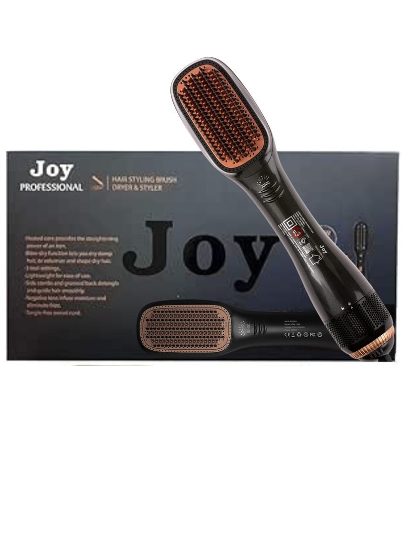 JOY CARE Premium Professional 2-in-1 Ceramic Hair Dryer and Hair Styler – High-Performance Blow Dryer with Built-In Styling Brush – Ionic & Ceramic Technology for Smooth, Frizz-Free Hair – Black/Beige – Ideal for Salon-Style Blowouts at Home - Image 1