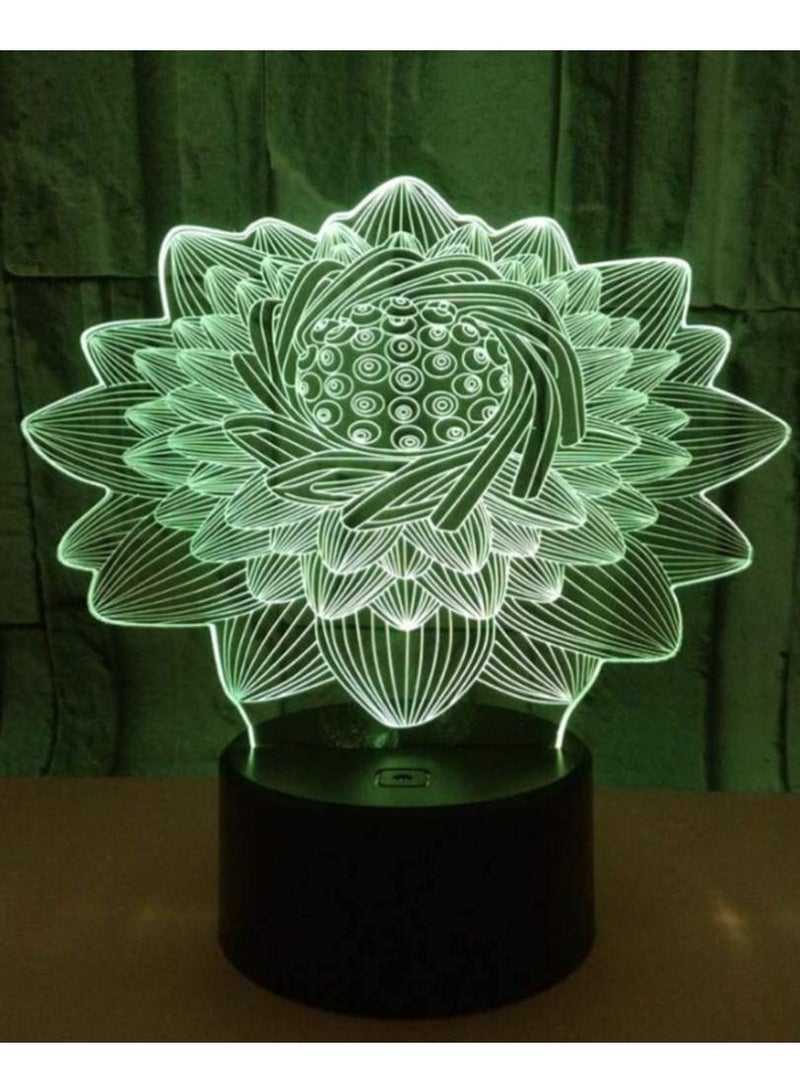 althiqahkey LED Night Light, Color Change 3D Lotus Flower Shaped Illusion Lamp, LED Bedside Light for Valentines Day Home, 1Pcs - Image 1