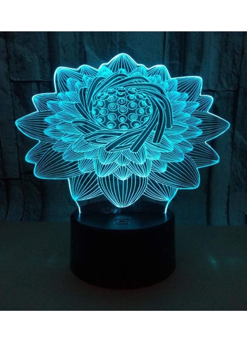 althiqahkey LED Night Light, Color Change 3D Lotus Flower Shaped Illusion Lamp, LED Bedside Light for Valentines Day Home, 1Pcs - Image 2