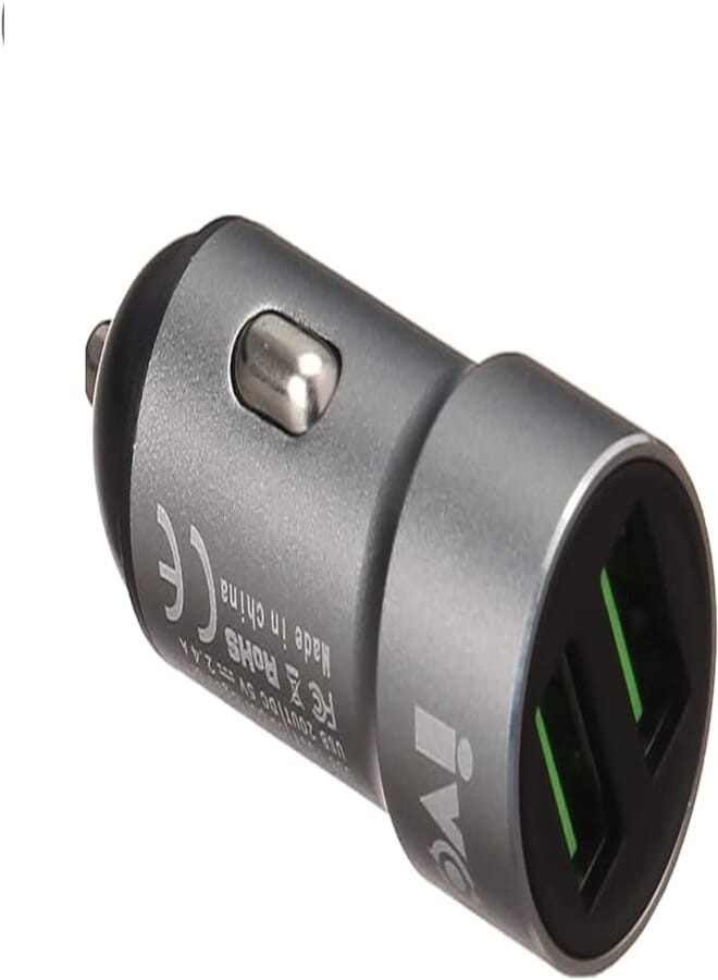 Ivon kx2135 Dual USB Port Car Charger for Samsung Phone, 2.4A - Gray and Black