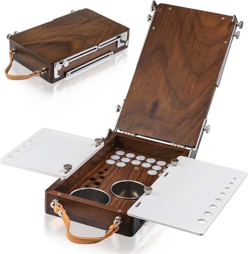 ACODE Wood Travel Watercolor Palette, Plein Air Easel Pochade Box for Art Supplies, Mini Walnut Portable Sketchbox for Painting, Handhold Tabletop Easel Storage Box, Wooden Art Box for Outdoor - Image 1