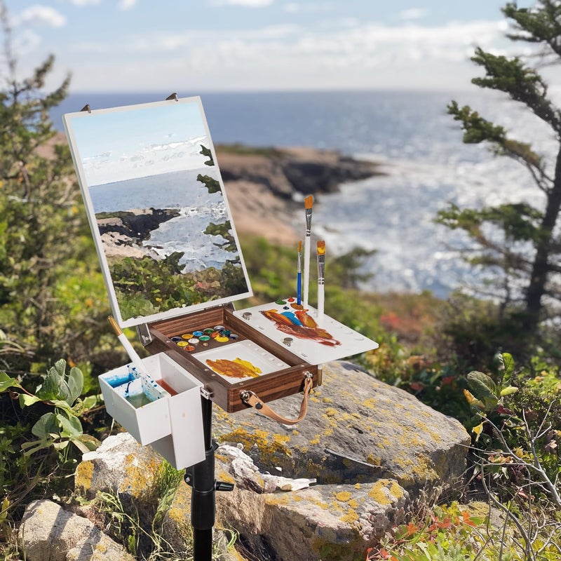 ACODE Wood Travel Watercolor Palette, Plein Air Easel Pochade Box for Art Supplies, Mini Walnut Portable Sketchbox for Painting, Handhold Tabletop Easel Storage Box, Wooden Art Box for Outdoor - Image 2