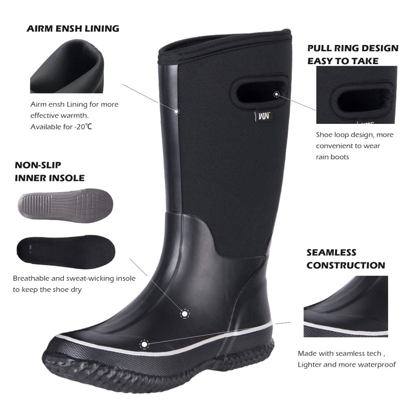 WTW Mid Calf Rain Boots for Women - Waterproof Insulated Neoprene Mud Boots Outdoor Hunting Garden Boots - Image 4