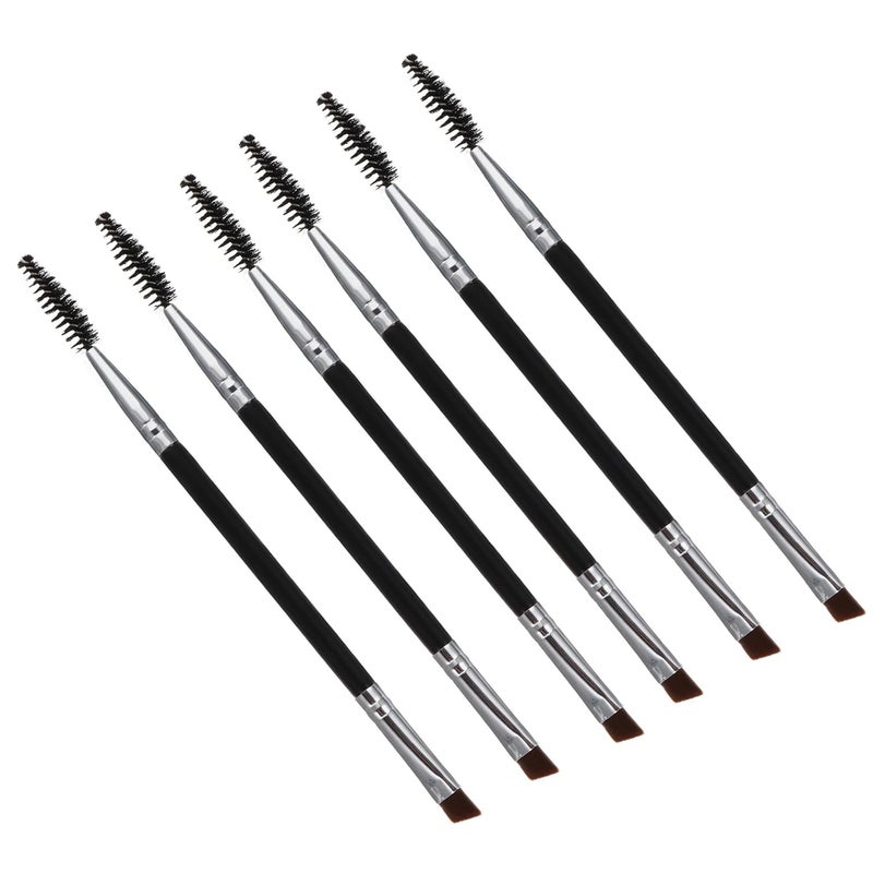 6pcs Double-ended Angled Eye Brow Brush and Lash Spoolie Set, Black, Precision Makeup Tool for Natural Eyebrows and Lash Curling, Portable Cosmetic Brushes for Daily Beauty Use - Image 1