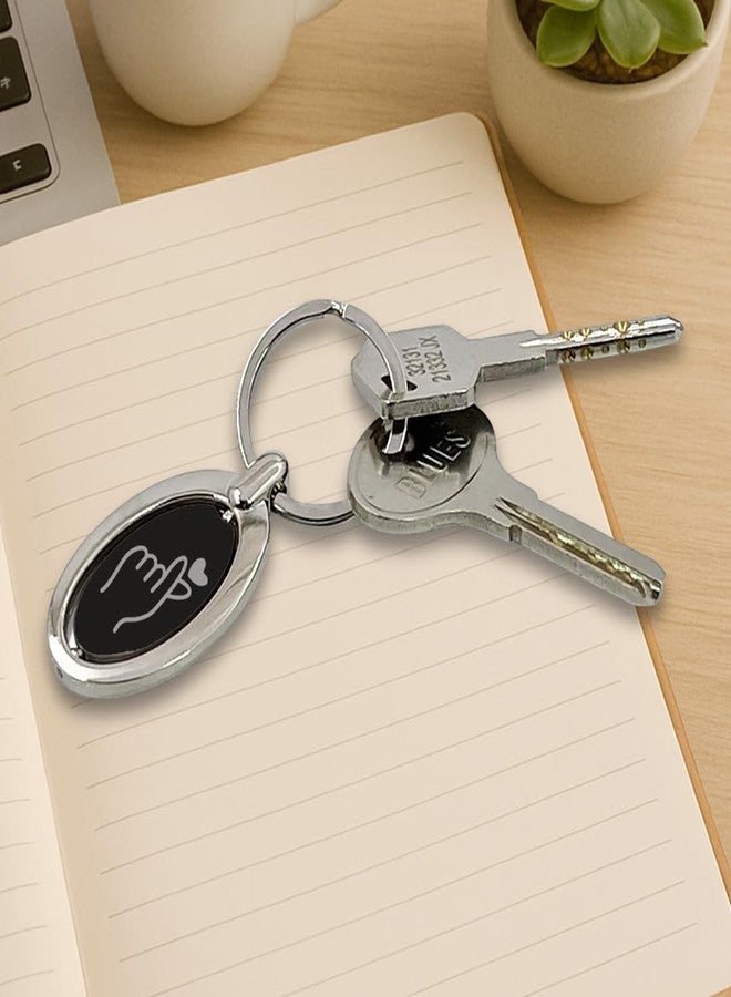 Giftana Korean Hand Heart Symbol Keychain with Engraved Disc I Love You in Korean (Hangul), Oval Black Finish Rotating Metal Keychain for Men and Women, Home Key chain Housewarming Gifts - Image 5