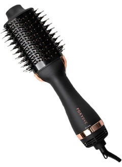 FoxyBae FoxyBae Blowout Hot Air Brush - 75mm Hair Dryer, Curler, Volumizer & Straightener - Ceramic Tourmaline Ionic Technology with Dual Bristles (Black Rose-Gold) 