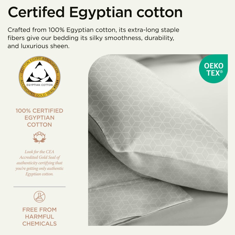 Threadmill طقم ملاءات من القطن المصري بالحجم الكامل من Threadmill | ملاءات من القطن المصري المعتمد بنسبة 100% للمراتب ذات الحجم الكامل | ملايات سرير بجيب عميق | طقم سرير تبريد من الجاكار الدمشقي الناعم 4 قطع | رمادي فاتح - Image 3